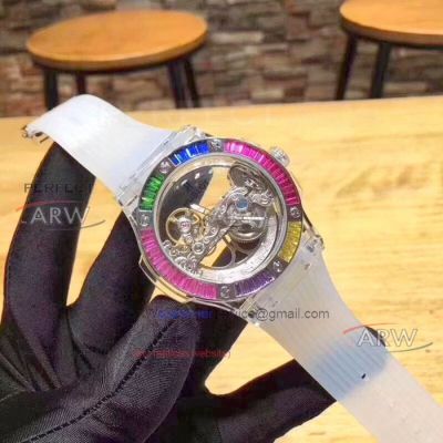 Perfect Replica HUBLOT Big Bang Limited Edition 43mm Watch Transparent Case Rainbow bezel